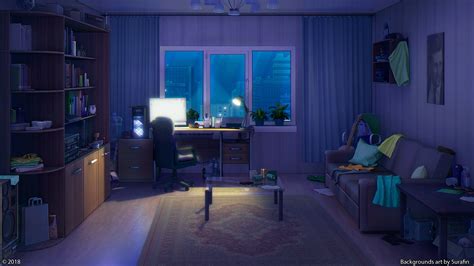 anime, room, sky, couch, dark, lamp, interior, moescape, HD Wallpaper | Rare Gallery