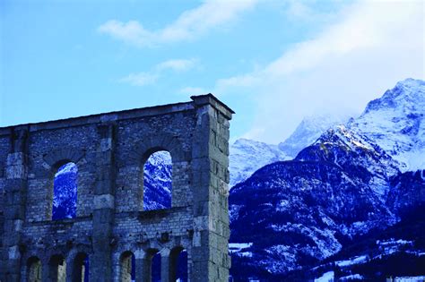 -Landscape with Roman ruins, Aosta, Aosta Valley, Italy | Download ...