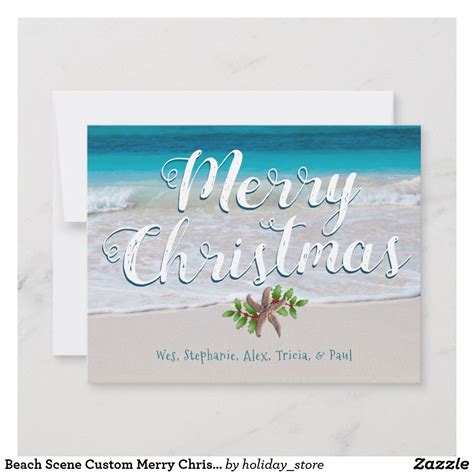 Beach Scene Custom Merry Christmas Flat Cards | Zazzle | Christmas flat ...