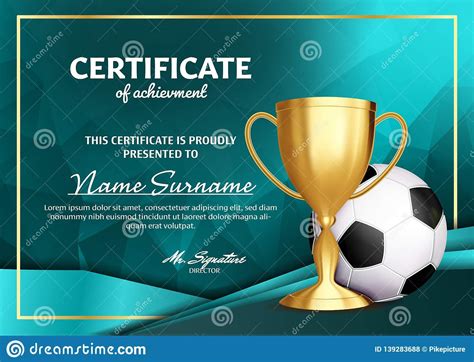 Soccer Certificate Diploma With Golden Cup Vector. Football regarding Soccer Award Certificate ...