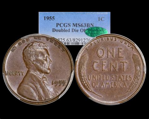 1955/55 Doubled Die Obv 1C Lincoln Wheat Cent PCGS MS63BN CAC - The Penny Lady®