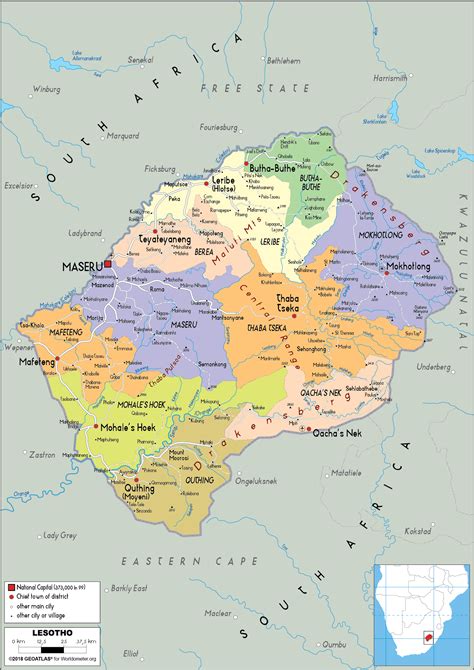 Large size Political Map of Lesotho - Worldometer