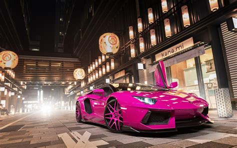 Download wallpapers Lamborghini Aventador, 2017, LP700-4, pink Aventador, tuning, pink wheels ...