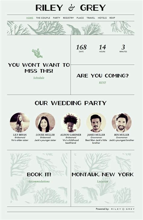 "DRIFT" beach wedding website example in sea foam green. | Wedding website design, Wedding ...