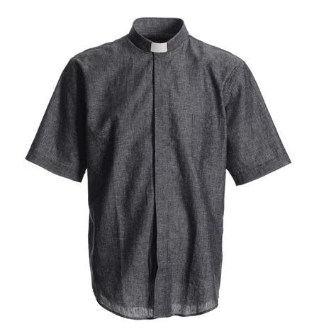 Clerical shirt in grey linen and cotton | online sales on HOLYART.co.uk