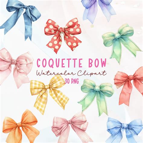 Ribbon Bow Clipart, Coquette Bow Clipart Collection, Watercolor Ribbon ...