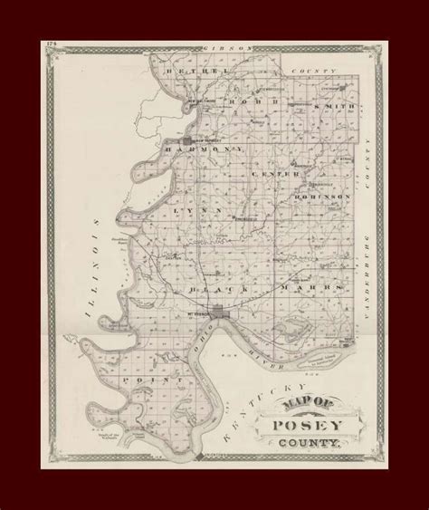 Posey County, Indiana, Cynthiana, Griffin, New Harmony, antique map ...