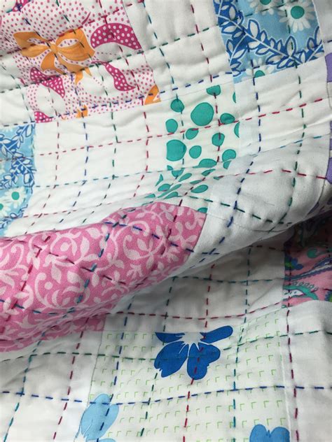 In progress - big stitch quilting using perle cotton thread. Quilt Big ...