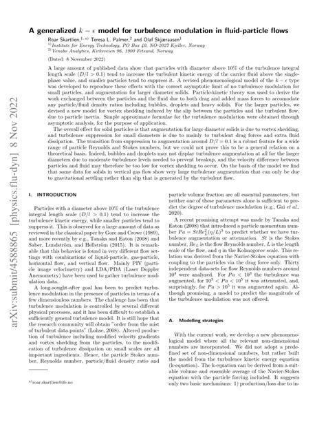 (PDF) A generalized k-epsilon model for turbulence modulation in fluid-particle flows