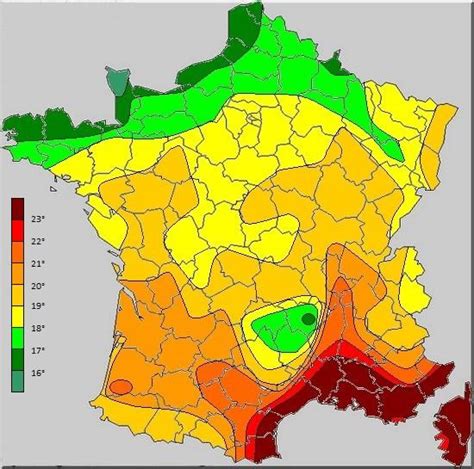 France temperature map - Map of France temperature (Western Europe ...