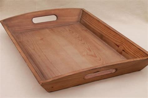 large wood serving tray w/ sturdy handles, vintage country pine wooden tray