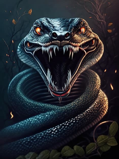 Premium AI Image | scary realistic snake showing fangs