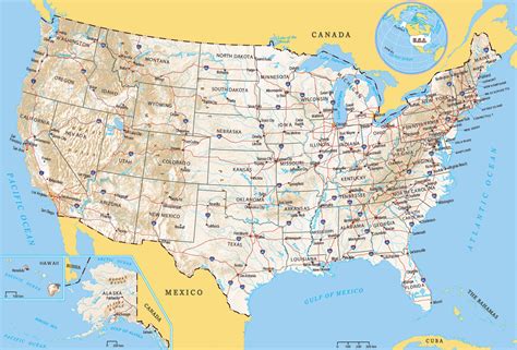 Physical Map of USA