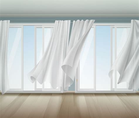 Free Vector | Billowing curtains open window illustration