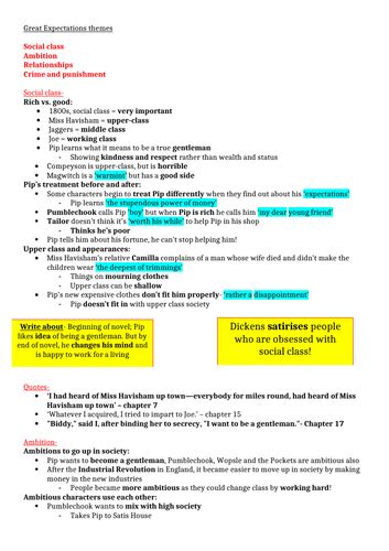 Extensive GREAT EXPECTATIONS themes document | Teaching Resources