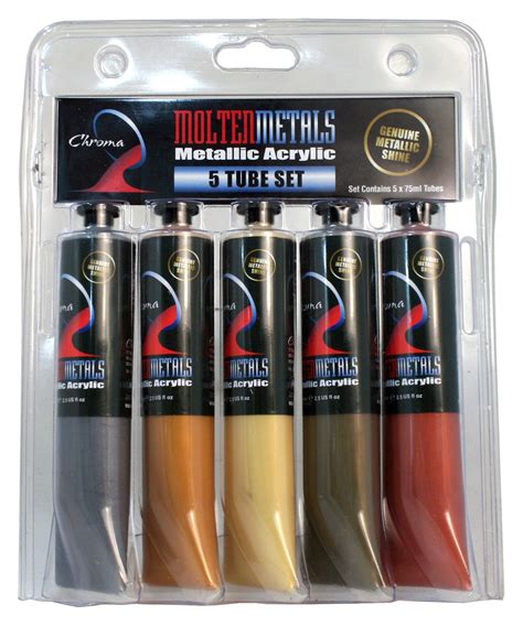 Chroma Molten Metallic Acrylic Paint Set 5x75ml Tubes - Assorted Colours