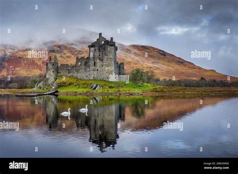 Kilchurn Castle on Loch Awe, Historic Scottish Castle reflected in the loch. Close to Glasgow ...