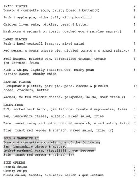 Menu at Atlas Bar, Manchester