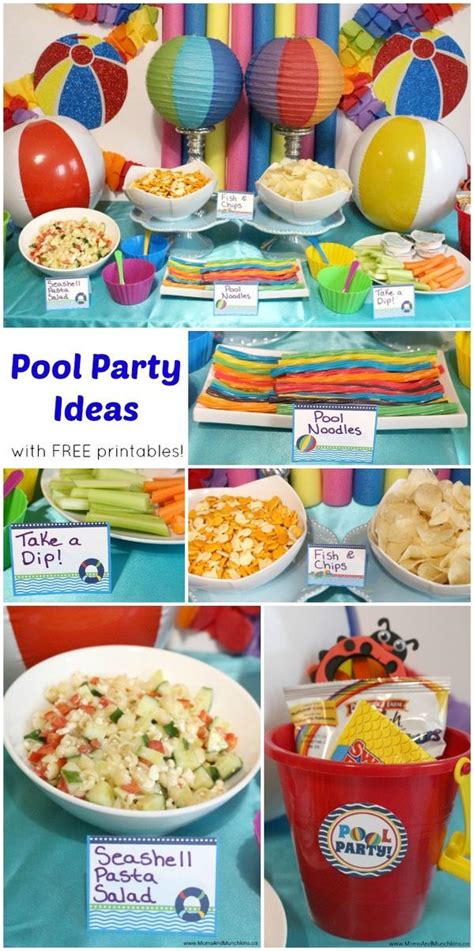 Pool Party Printables (Free) - Moms & Munchkins | Pool birthday party, Pool party food, Summer ...