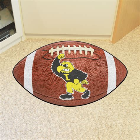 Iowa Hawkeyes Mascot Logo Football Shaped Area Rug