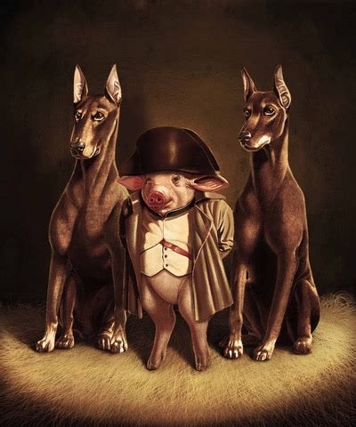 Napoleon the pig with two of his dogs at his side