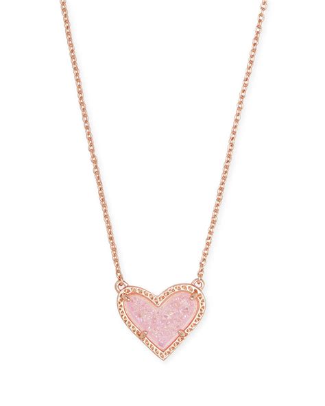 Ari Heart Rose Gold Pendant Necklace in Pink Drusy | Kendra Scott