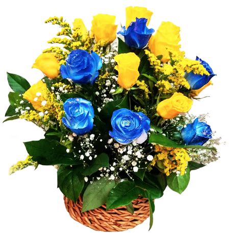 Basket yellow and blue roses – Iris florist