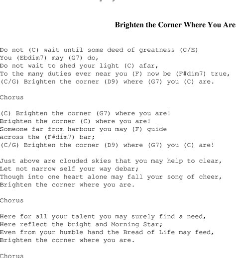 Brighten the Corner Where You Are - Christian Gospel Song Lyrics and Chords