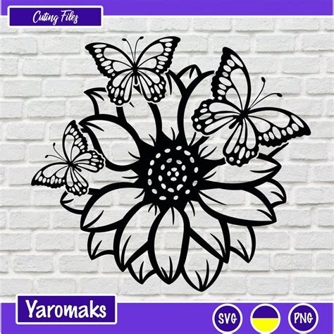 Sunflower Butterfly svg, Sunflower vector clipart, DIgital Download ...