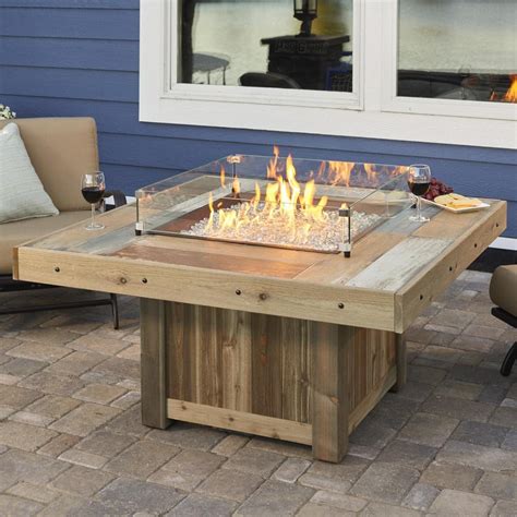 The Outdoor GreatRoom Company Vintage 48-Inch Square Propane Gas Fire Pit Table with 24-Inch ...