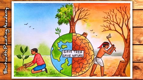 save environment drawing||nature drawing ||save tree - YouTube