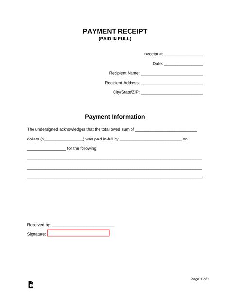 Free Printable Paid In Full Receipt