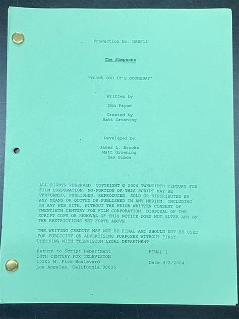 The Simpsons - Original used production script - Episode: - Catawiki