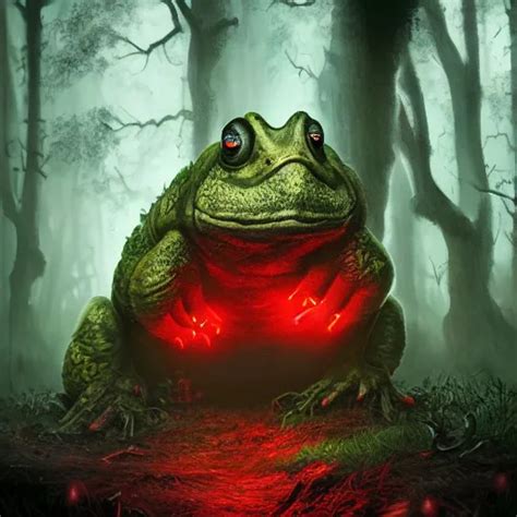 giant evil monsterous toad in the dark forest, glowing | Stable Diffusion