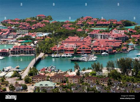 The Seychelles, Mahe, Victoria, Eden Island, residences & marina on reclaimed land Stock Photo ...