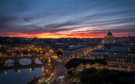 HD wallpaper: Rome Vatican City Night Sunset Panorama Houses Buildings ...