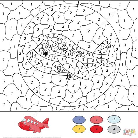 Cartoon Airplane Color by Number | Free Printable Coloring Pages