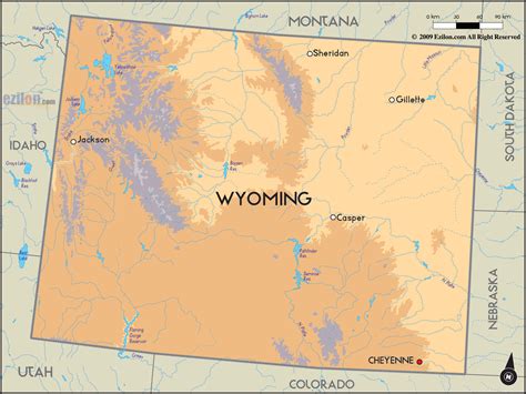 Geographical Map of Wyoming and Wyomingn Geographical Maps