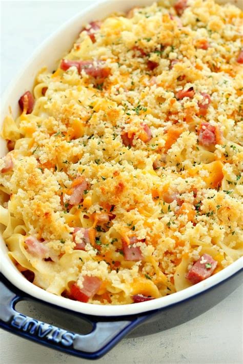 Leftover Ham Casserole with noodles, ham, corn, creamy garlic sauce and ...