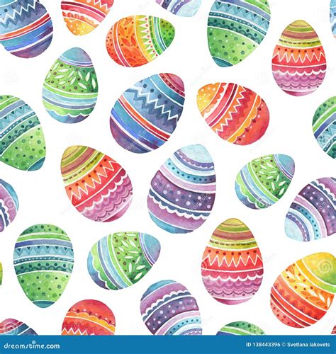 Seamless Watercolor Pattern of Easter Eggs Stock Illustration ...