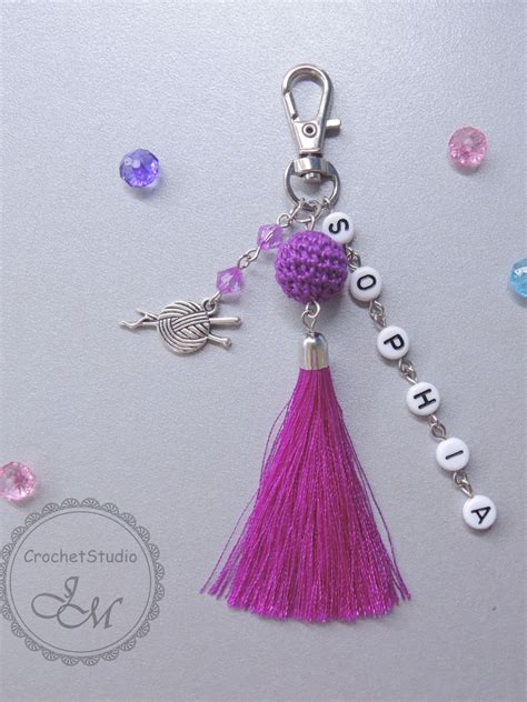 Personalized gift for knitter Keychain with tassel and name | Etsy | Monogram keychain, Keychain ...