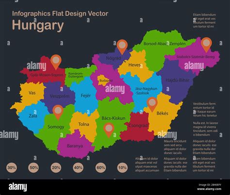 Infographics Hungary Map Flat Design Colors Blue Background Blank - Bank2home.com