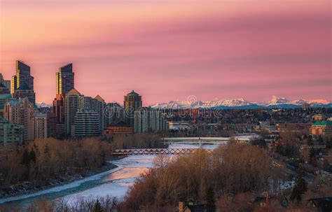 Sunrise Over Downtown Calgary and Mountains Stock Photo - Image of panoramic, cloudy: 239735660