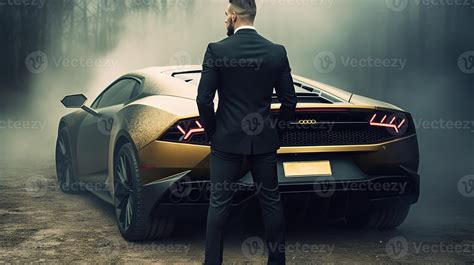 A Rich Businessman Standing in Front of a Luxurious Supercar. 23381682 ...