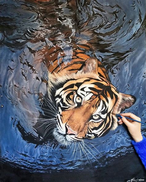 My work.tiger in water.Oil color on canvas. | Hyper realistic paintings, Realistic paintings ...