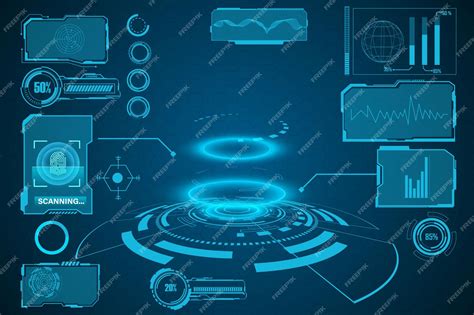 抽象的な技術の未来的な概念 hud インターフェイス デジタル データと円のホログラム要素 | プレミアムベクター