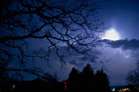 Fond d'écran : paysage, nuit, la nature, ciel, des nuages, branche, Lune, foudre, orage, soir ...