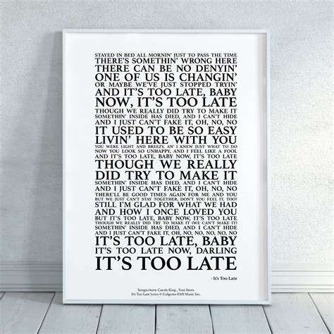 It's Too Late Song Lyrics Print Official Licensed Print - Etsy