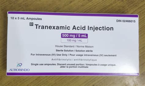 Tranexamic Acid Injection 100mg/ml, 10x5mL Ampoules – Auropharma Canada