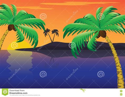 Tropical sunset stock vector. Illustration of tree, nature - 19882529